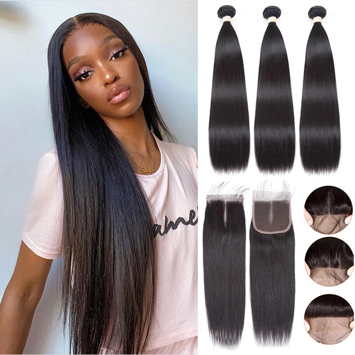 Straight Hair Bundles with Lace Closure